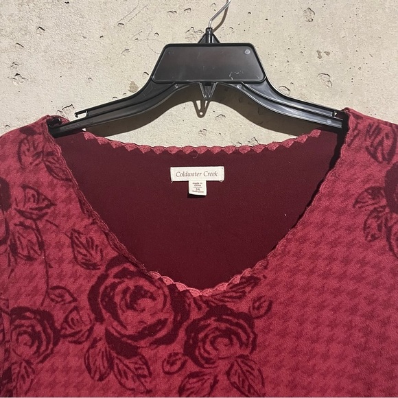 Coldwater Creek Top Womens 3X Maroon Floral Check Velvet Fleece Lined - Picture 2 of 8